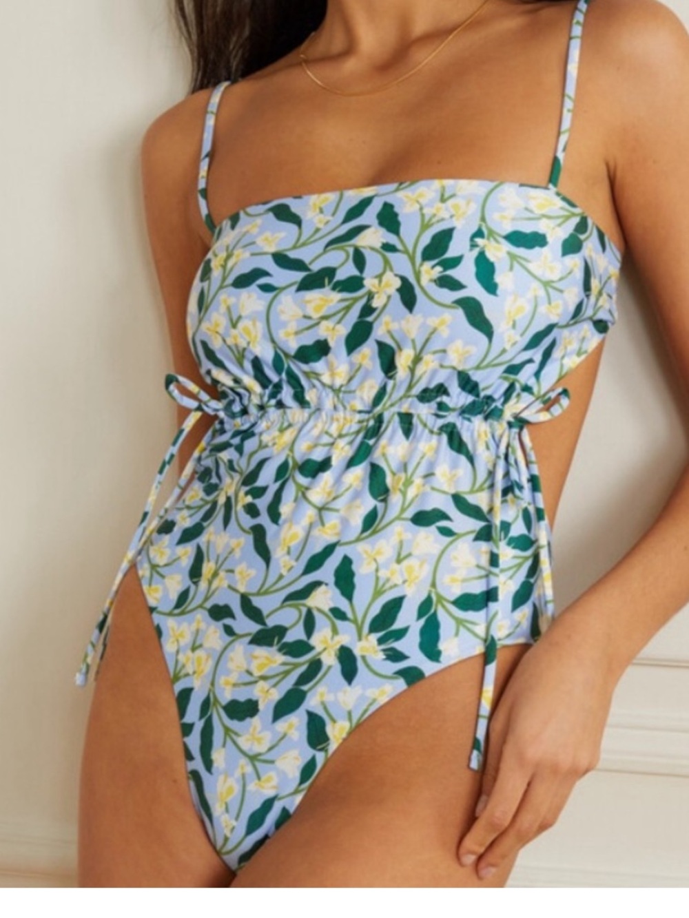 Agua Bendita Floral Tie-Side One-Piece Swimsuit in Light Blue
